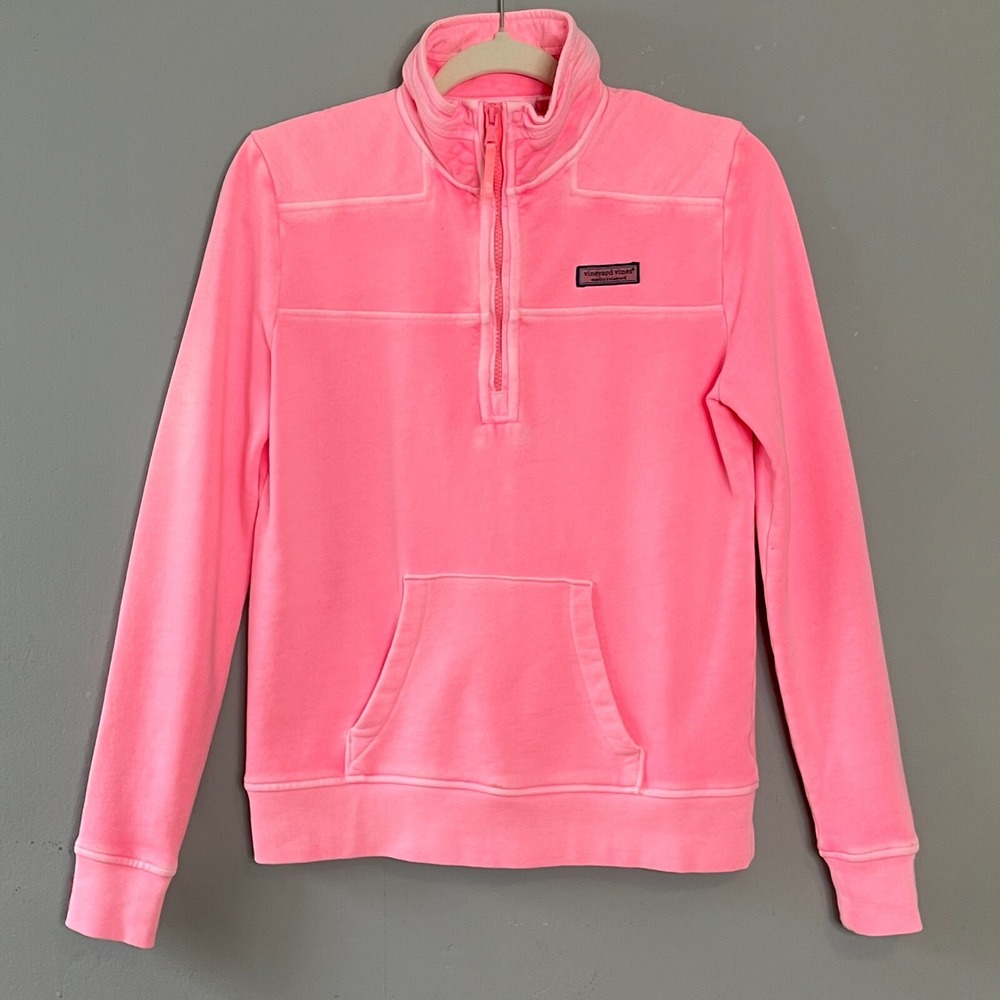Vineyard Vines The Shep Shirt Sweater XS Bright Pink 1/4 Zip Mock Neck Pocket